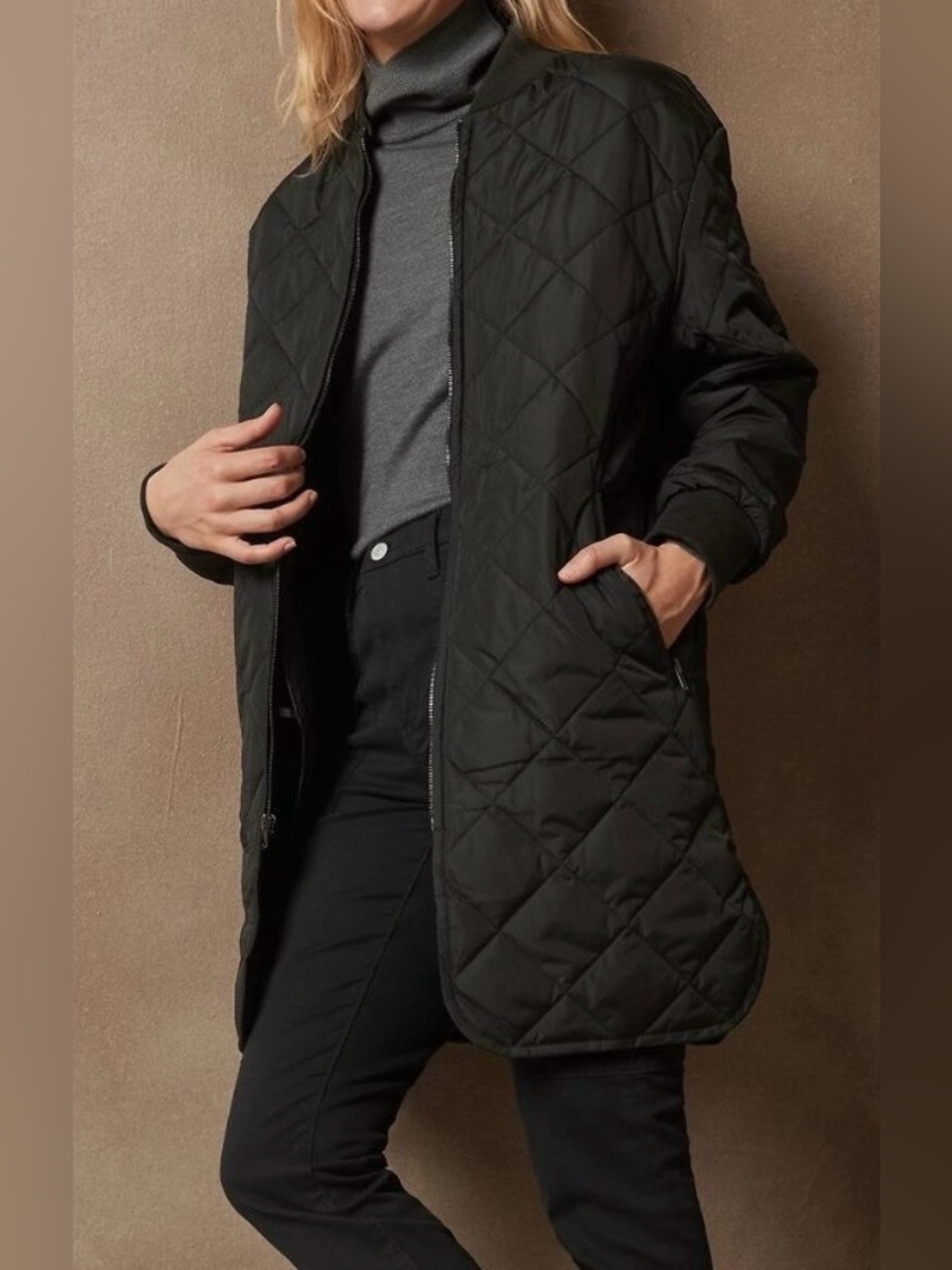 New! Banana Republic Black Quilted Long  Jacket